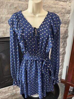 Yumi Kim Navy and Gold Swiss Dot Long Sleeve Dress